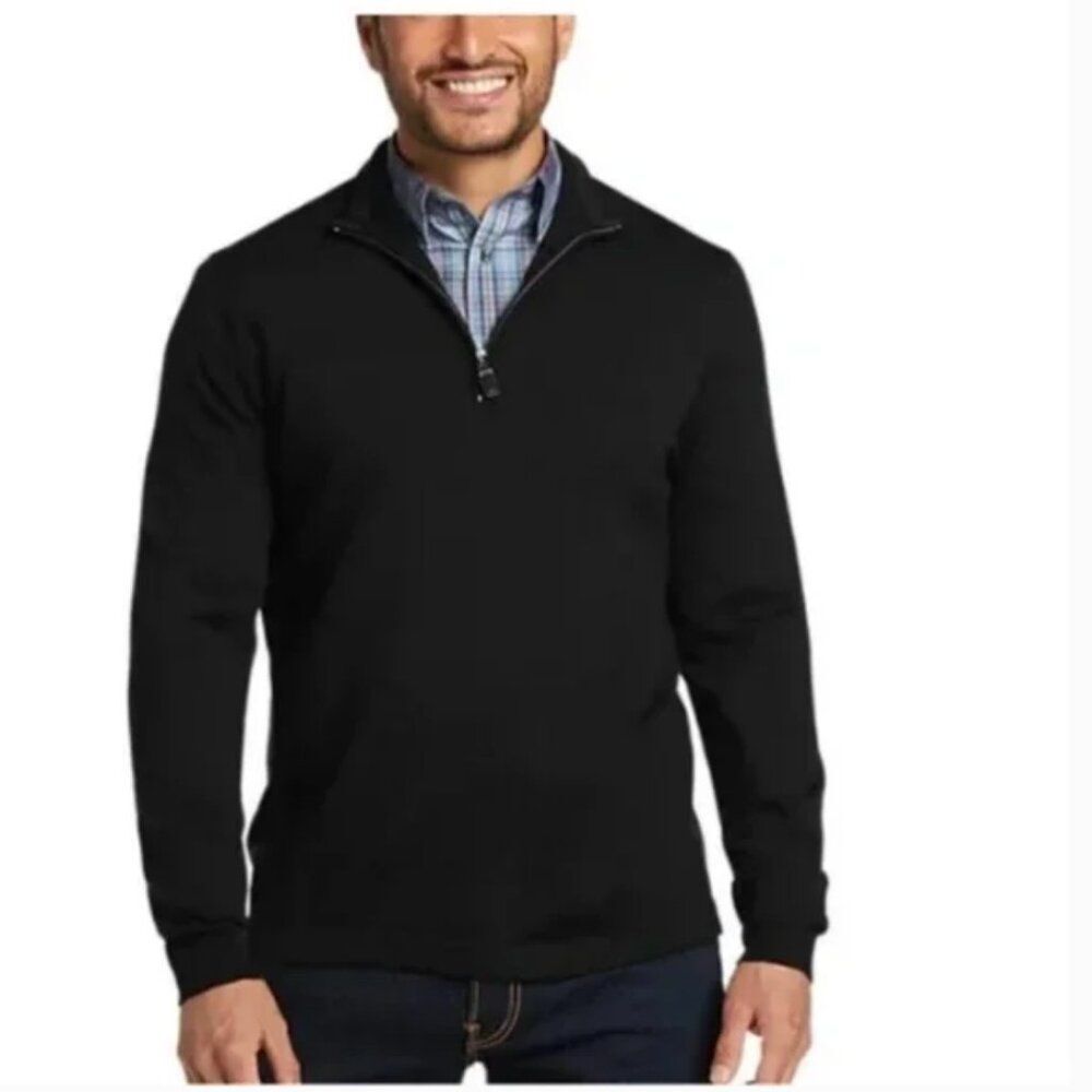Jos. A. Bank Leadbetter Golf 1/4 Zip Pima Cotton Pullover in Black Size Medium